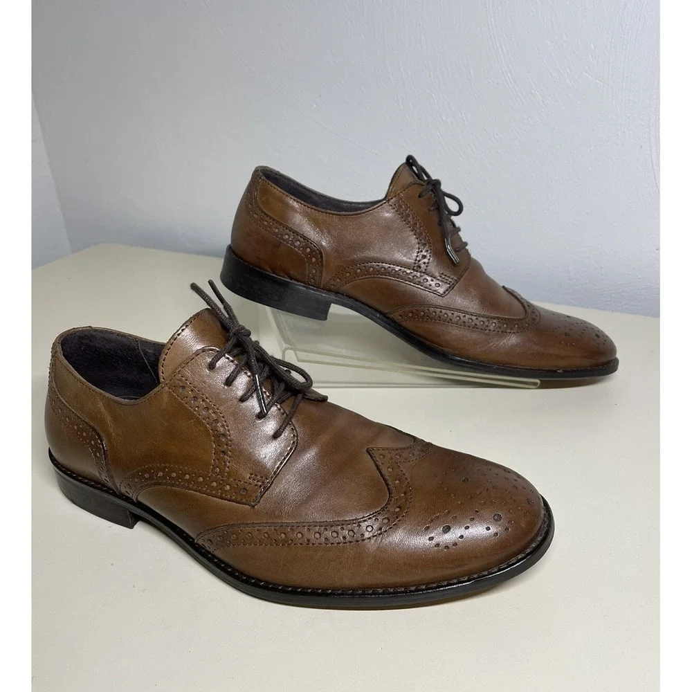 Foreva Men's 39 M US 7 Brown Leather Oxford Derby Shoes Made In Portugal Lace Up